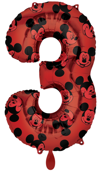 Folienballon - Zahl 3: Mickey Maus - ø 86cm